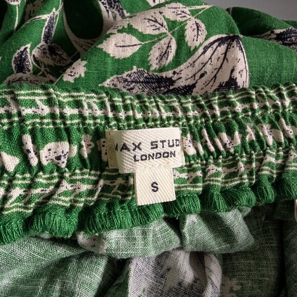 Max Studio London Linen Blend Green Floral Midi Skirt Size Small Pockets Summer - Picture 10 of 14